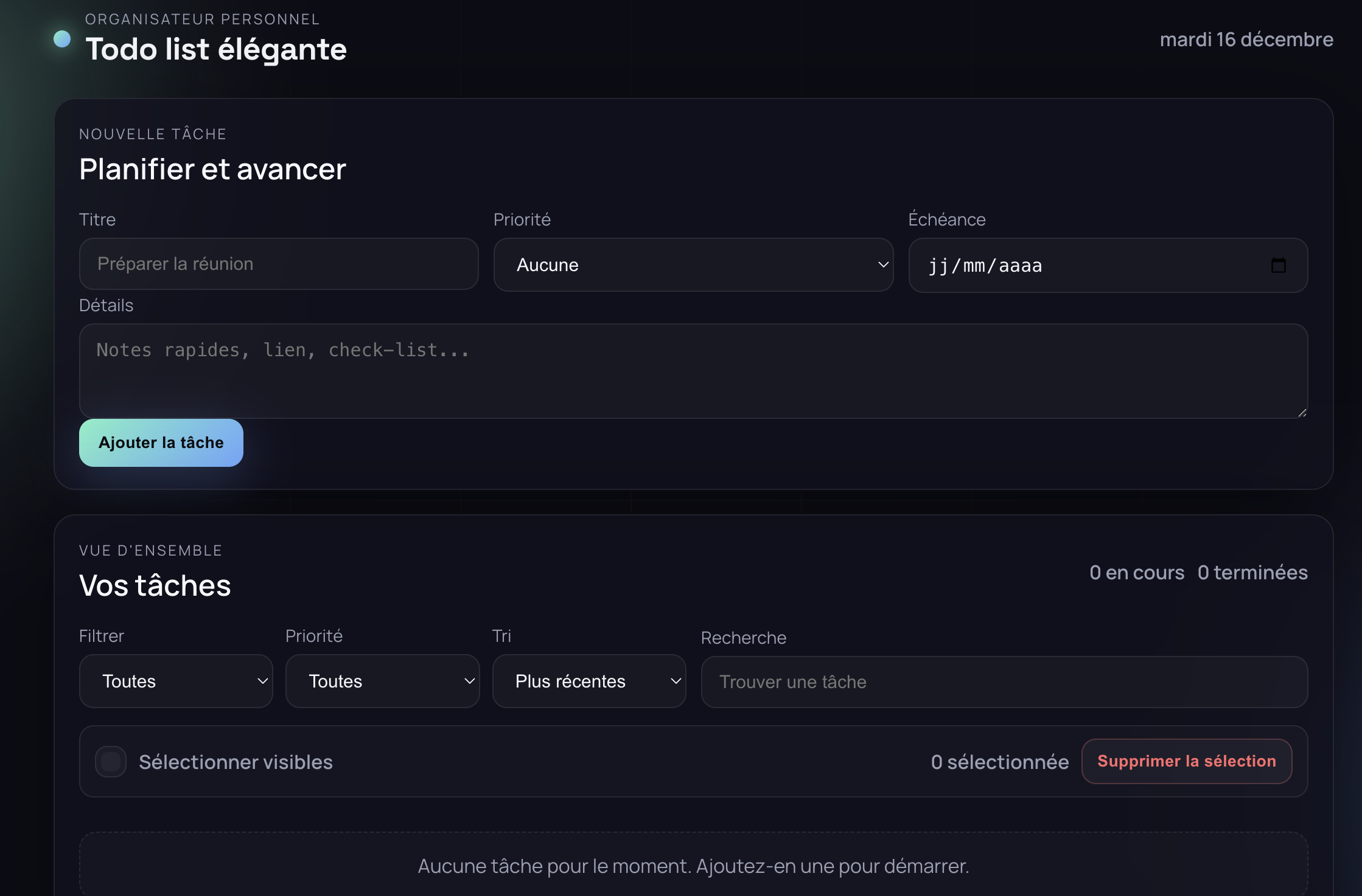 Aperçu To‑Do List